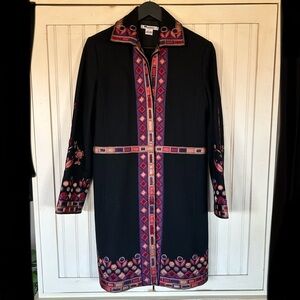 Nygard Collection Wool-Blend Car Coat Black Floral Embroidered Sz 8 EUC